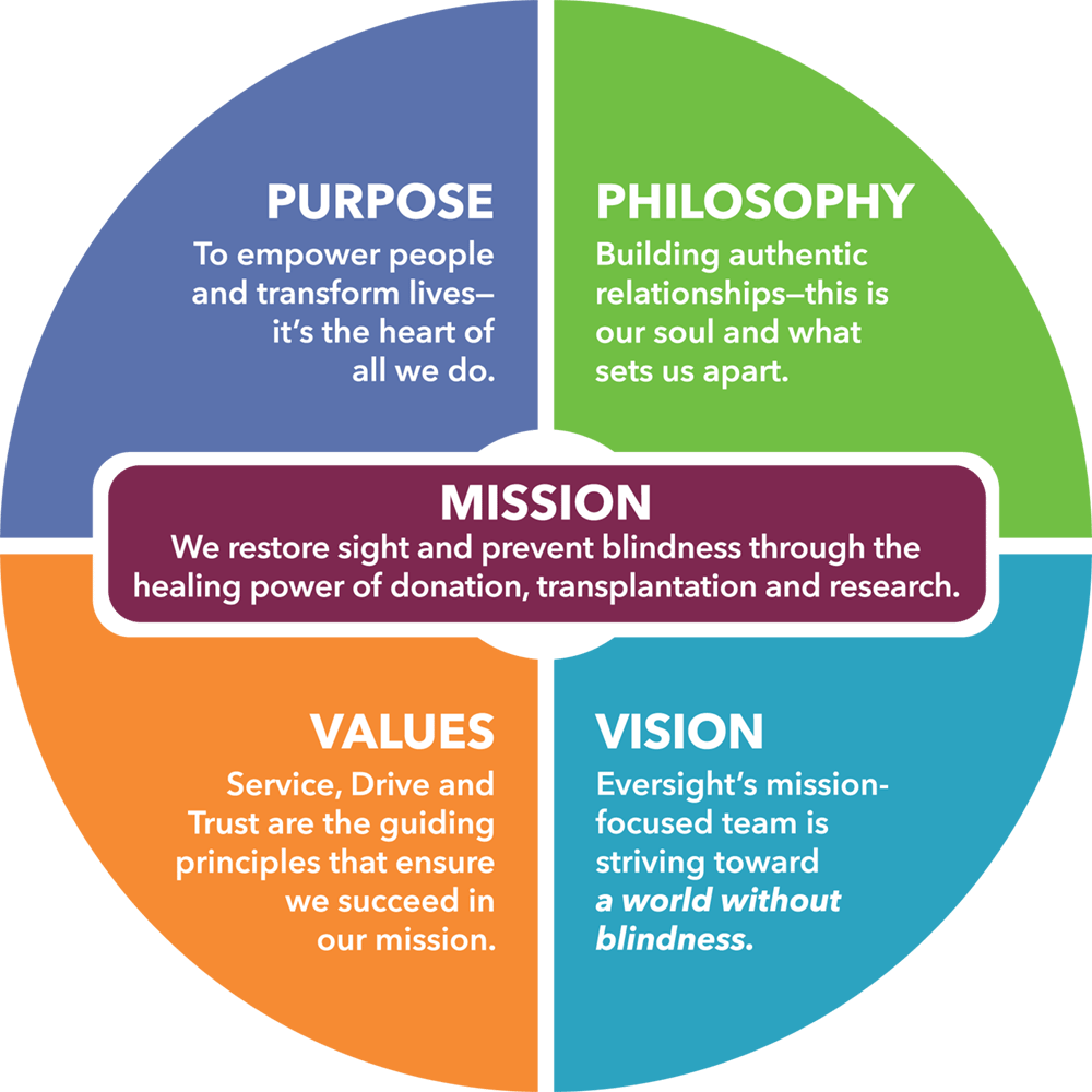 A graphic showing Eversight's mission and values. A graphic showing Eversight's mission and values.